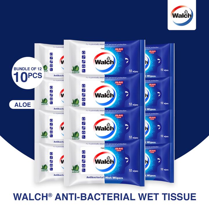 WALCH Antibacterial Wet Wipes 10 Sheets x 12 Packs Aloe Vera Lazada