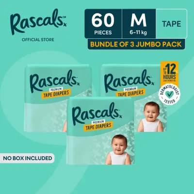 RASCAL + FRIENDS Tape Super Jumbo Box MEDIUM (6-11 kg) - 60 pcs x 3 (180 pcs) - Tape Diapers