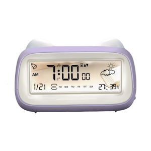 Lovely Cartoon Puss Digital Clock Dampness Transducer Clock Function Environmental Friendly ABS Substance Nearby Deck For Kids