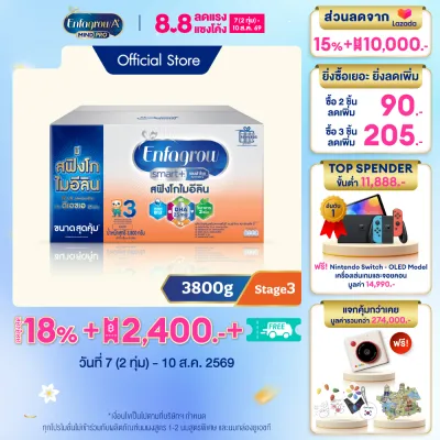 นมผง เอนฟาโกร สมาร์ทพลัส ดีเอชเอ/สฟิงโกไมอีลินมากกว่า* สูตร3 ชนิดจืด (3800 กรัม) Enfagrow Smart+ Stage3 Plain (3800 g) *แพ็คเกจอยู่ระหว่างการเปลี่ยนแปลง