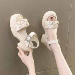 [Free Shipping] WomenS Sandals With Skirts Chunky Heels New Summer Style Versatile Wedge Heels Thick-Soled Open-Toe Stylish High Heels