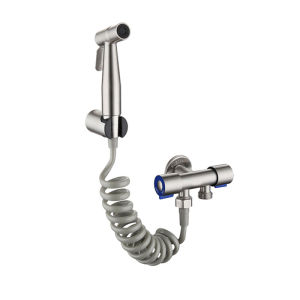 JUNMO Bathroom stainless steel toilet companion bidet sprayer set one in two out dual control dual out faucet with flexible telescopic hose 1.5M