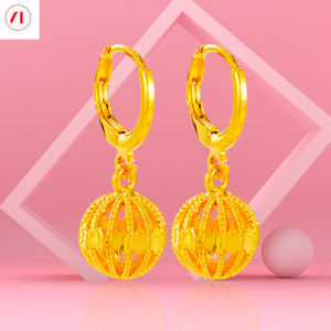 XT Jewellery Korea 24k Hollow Ball Drop Earrings Women Fashion 916 Original Gold Plated