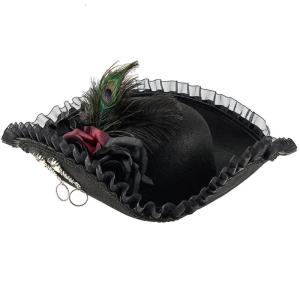 Theater Performances Pirate Headwear With Lace Trim And Feathered Flower Design For Historical Theme Party Stage Show