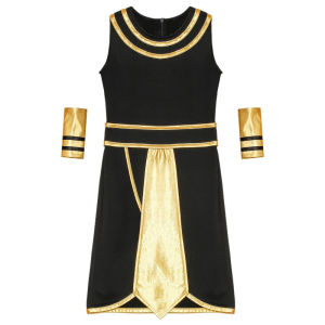 เด็กชายฮาโลวีนโบราณอียิปต์ฟาโรห์กษัตริย์เจ้าชายเครื่องแต่งกายคอสเพลย์แขนกุดชุดสีคมชัดกับข้อมือบทบาทเล่นชุด