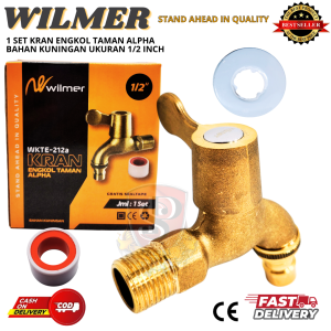 Kran Taman Tembok Wilmer Kuningan 1/2" / Keran Air Wilmer Kuningan Kepala Engkol Drat 1/2 inch + Sealtape Kuat Tahan Karat