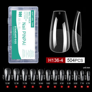 PINPAI 504PCS Semi Frosted Fake Nails Capsules Long Short Almond Coffin Full Cover Matte False Nails Artificial Tips Nail Soft Gel Tips