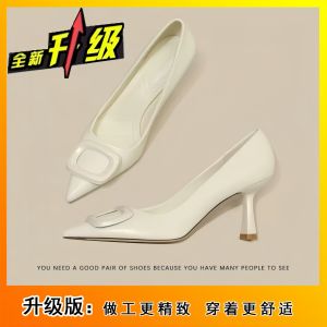 Free Shipping Pointed-Toe Black Square Buckle Elegant Versatile Flats New Style Professional Shallow-Toe Flats High Heels For Women Stiletto Heels
