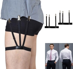 COD Stock 2 Pcs Men Shirt Stays Belt with Non-slip Locking Clips Keep Shirt Tucked Leg Thigh Suspender Garters Strap