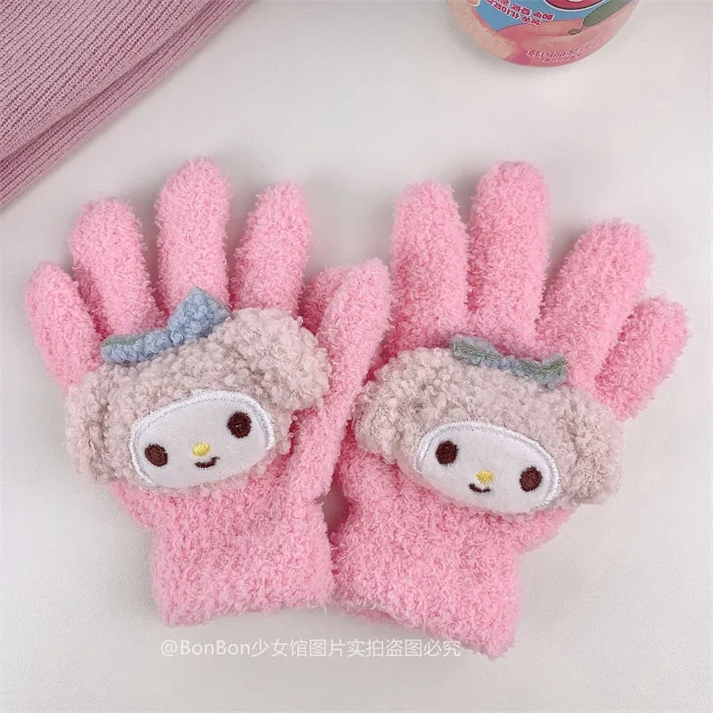 Kawaii Cinnamoroll Childrens Gloves for Winter Warmth Thickened