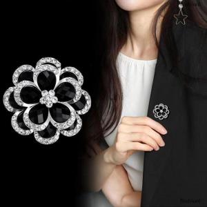 [COD] Biubiuni Tinh Tế Màu Đen Rhinestone Hoa Trâm Cài Cho Phụ Nữ Thanh Lịch Ve Áo Pins Trang Trí Đám Cưới Đồ Trang Sức