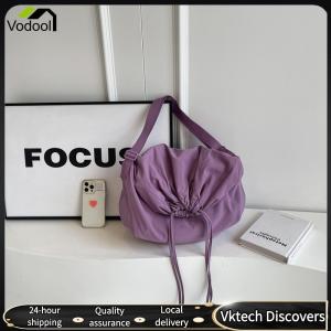 【Vodool】 Women Drawstring Shoulder Bag Solid Color Simple Crossbody Bag Adjustable Strap Lightweight Shopping Bag Female Travel Bag