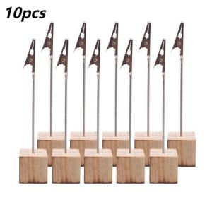10pcs Square Wooden Photo Memo Clip Name Card Holder Decorative Stand for Office Meeting