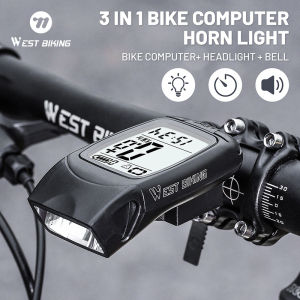 WEST BIKING Bicycle Computer Bicycle Front Light Headlight With Speedometer Horn LED USB Rechargeable Bike Lamp Cycling FlashLight Bike Computer Bell Bicycle Accessories