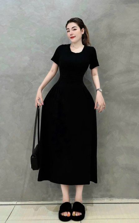 Váy nhung dáng xòe phối nơ màu đen | Váy Đầm