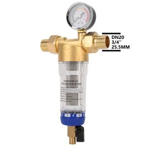 กรองน้ำ Pre-Filter Water กระบอกหนา หัวทองเหลือง เกลียวทองเหลือง1/2" 1"ขนาดเกลียว6หุน 1นิ้ว ไส้กรองสแตนเลส ล้างในตัว