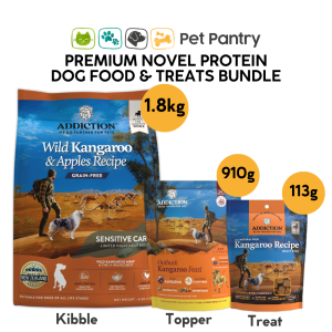 [Bundle] Addiction Kangaroo Dog Food 1.8kg + Topper 910g + Treat 113g Grain Free Dog Food