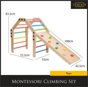 Montessori Climbing Set Ladder Slide for Kids Toddlers Adjustable Height Rainbow Climbing Toys Indoor Gym