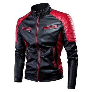 Korean Mens Fahionable Racing Leather Jacket two tone colors (#7)