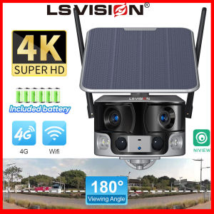LS VISION 4K 8MP ống kính kép Năng Lượng Mặt Trời Máy Ảnh 180 ° Ultra-Rộng Góc Camera CCTV 4X thu phóng kỹ thuật số Không Dây 6W Camera CCTV Humanoid Theo Dõi PTZ máy quay IP an ninh Cho Vườn Sân Trang Trại