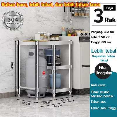 【COD】Meja Kompor Stainless Steel Rak Dapur Meja Meja Dapur Kompor Rak Kompor 3 Tingkat Rak Dapur 3 Susun Rak Dapur Minimalis Serbaguna