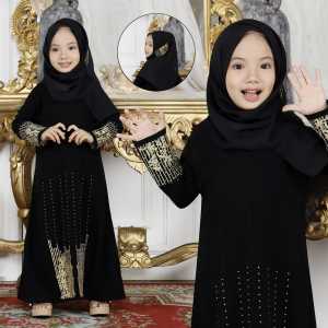 Baju Dres Gamis Abaya Turkey Hitam Mumbai Gold Muslim Syari Anak Model Terbaru 2022 Perempuan Cewek Muslimah Anak 12 Tahun Set Jilbab Abaya Couple Ibu dan Anak Ym deFashion