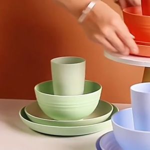 NEST Cosima 16-Piece Dinnerware Set Wheat Straw Tableware Plate Bowl Cup