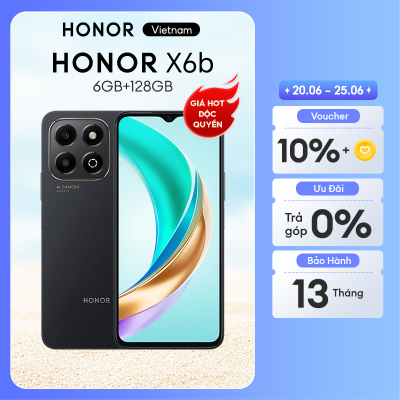 Điện thoại HONOR X6b (6+6)GB+128GB | Pin 5200mAh, Camera 50MP AI, tần số quét 90Hz| Chống bể vỡ | Bảo hành 18 tháng Hàng Chính Hãng