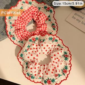 【PCWFKef】 Đẹp Thêu Lớn Scrunchies Đàn Hồi Tóc Ban Nhạc Tóc Quan Hệ Phụ Nữ Ngọt Ngào Phụ Kiện Tóc Đuôi Ngựa Chủ Đầu Dây