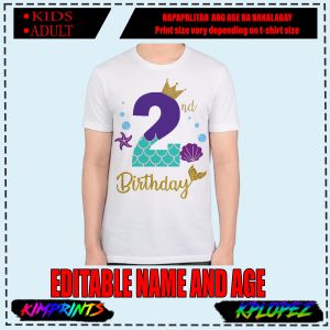 MERMAID BIRTHDAY DESIGN T-SHIRT CAN PERSONALIZED CHOOSE WITH NAME IN VARIATION AND WITH BACK PRINT GIRLS BIRTHDAY SHIRT