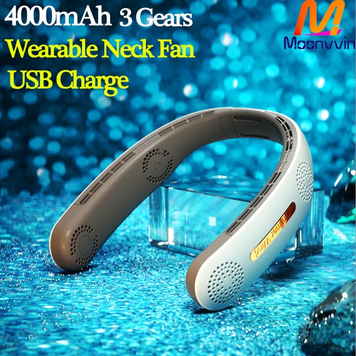 [Wondering] 4000mAh Neck Fan Wearable School Fan Three Winds Leafless