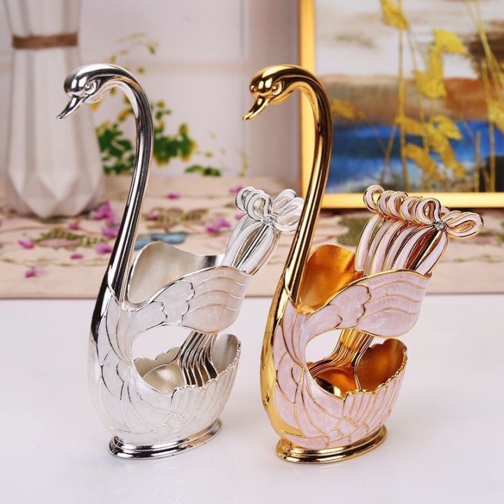 bộ thìa, dĩa/nĩa có ống cắm hình thiên nga bằng hợp kim cao cấp | Lazada.vn