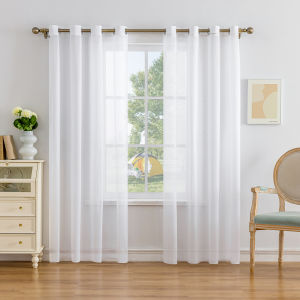 Premium Lace Yarn Sheer Curtain with 8 Rings Gauze Curtains for Window Home Decoration Kurtina Sewn Edge 5ft/7ft 1PC