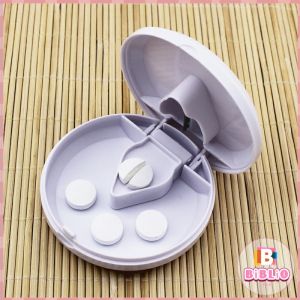 BIBLIO Square Round Transparent Pill or Tablet Cutter with Medicine Storage