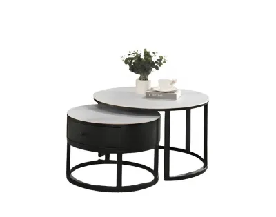 (FurnitureSG) 2 in 1 Round Coffee Table With Ceramic Top