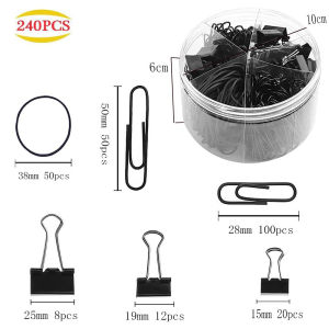 Colorful Binder Clips Black Paper Clips Assorted Stationery Set Office Supplies Rubber Bands Filing Clips Multi Purpose