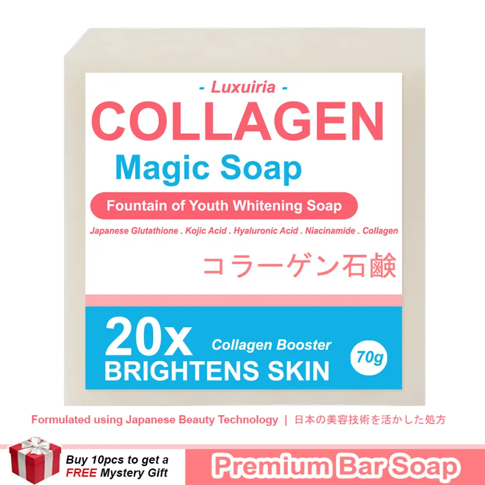 Luxuiria Collagen Magic Soap - Fountain of Youth Whitening Milk Soap with Japanese Glutathione, Kojic Acid, Collagen Booster, Hyaluronic Acid and Niacinamide 70g Luxuiria Collagen Magic Soap - Fountain of Youth Whitening Milk Soap with Japanese Glutathione, Kojic Acid, Collagen Booster, Hyaluronic Acid and Niacinamide 70g