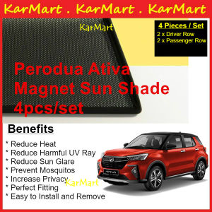 KarMart Perodua Ativa UV Cut MAGNET Sun Shade Custom Fit Magnetic Sunshade 4pcs/set accessories