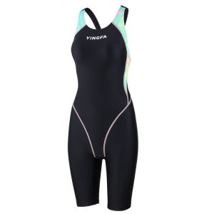 YINGFA ชุดว่ายน้ำแข่งขันผู้หญิงมืออาชีพชิ้นเดียวยาวถึงเข่ากางเกงนักกีฬาป้องกันคลอรีนฝึกแข่งรถพร้อมเบาะรองหน้าอกกันน้ำคลอรีน