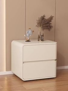 Bedside Table Light Luxury Leather Storage Cabinet Cream Wind Floor-to-ceiling Locker Solid Wood Bedroom Bedside Table