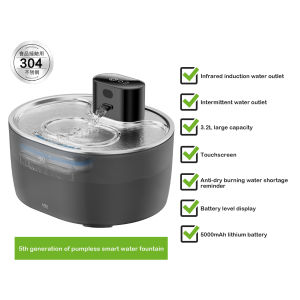 5000mAh Wireless Pet Water Fountain WF450 5th Generation Pumpless Cat and Dog Drinking Fountain 3.2L