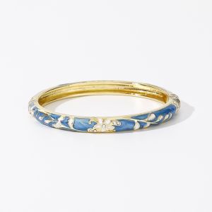 MEEU Enamel Vintage Cloisonne Bangle Colorful Traditional Womens Hand Bracelet Dainty Open Cuff Flower Bangle Ladies