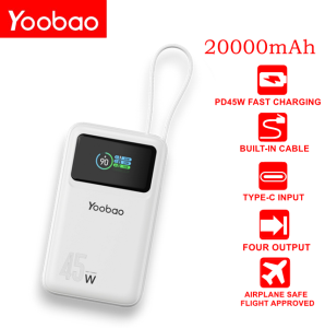 Yoobao LY45 20000mAh with Built-in Type-C and Lightning Cable 45W Dual Fast Charging Compact Powerbank Widely Compatible