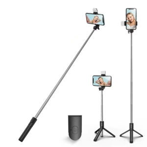JURHOMIE Foldable Selfie Stick Bluetooth with Fill Light Phone Stand Portable Retractable Rod Mini Tripod Holder for Huawei/Xiaomi/iPhone Photography Live Streaming