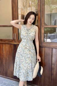 [Voucher 15% MOV 199K cap 100K  Áo sát nách cổ nơ cài cúc sau HeraDG chất liêu Chiffon thêu cao cấp STBC3005A