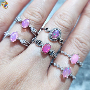 Premium Grade Rare Pink Opal Full S925 Silver Adjustable Ring (4 Types to Choose)