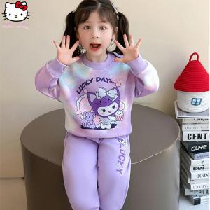 Christmas gifts Halloween 2Pcs Anime Sanrio Girls Pullover Spring Autumn New Kuromi Kawaii Cartoon Child Long Sleeved Sweet Fashion Sweatshirt Sweatpants