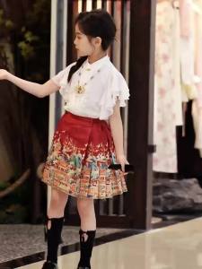 Horse-Face Skirt Girls Summer Short Sleeve Suit Chinese Style Han Costume Girls Fairy Ancient Style Elegant New Student Tang Suit