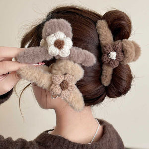 YAFEN Vintage Large Plush Flower Hair Clips Girls Elegant Ponytail Braid Claw Hair Duckbill Clip Girls Headdress Gift
