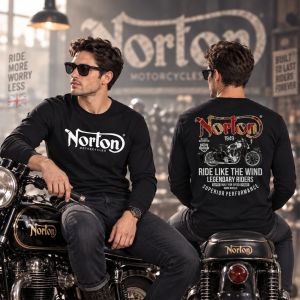 Kaos Pria Norton 100% Katun Streetwear Vintage Lengan Panjang